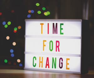 Leuchttafel mit den Worten "Time for Change"
